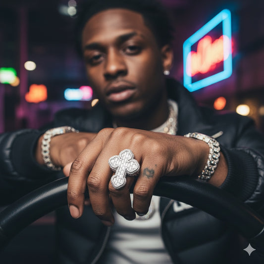 VVS Moissanite Cross Ring: Baguette Iced Out 925 Sterling Silver