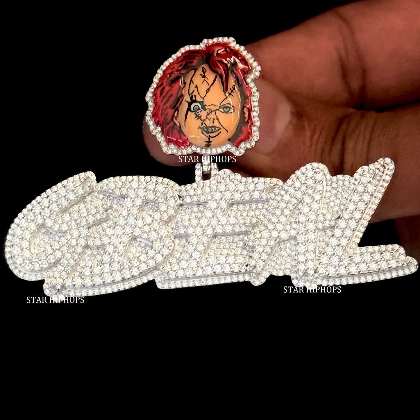 VVS Moissanite Custom Letter Pendant with CHUCKY Enamel Bail