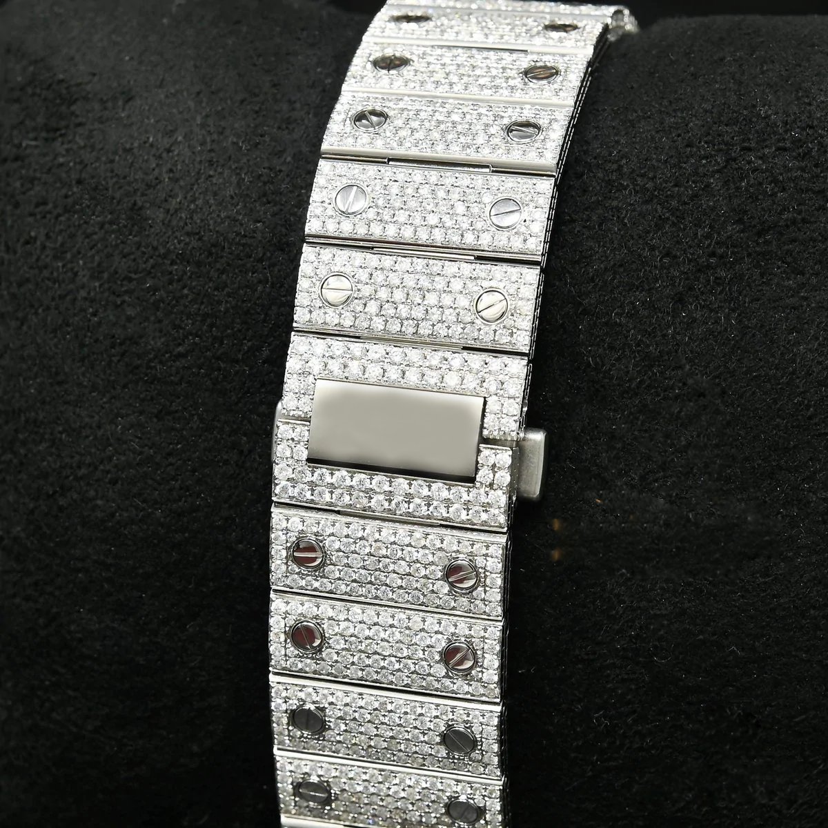 Santos De Cartier Pink Roman Dial Moissanite Diamond Watch
