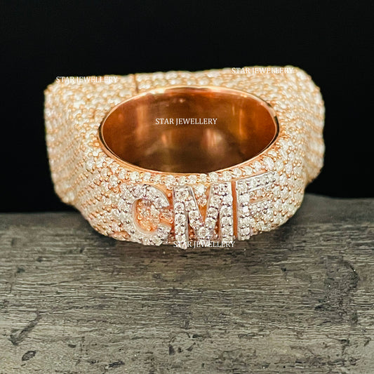 VVS Moissanite Custom Letter Ring: Iced Out Sterling Silver Initial Ring