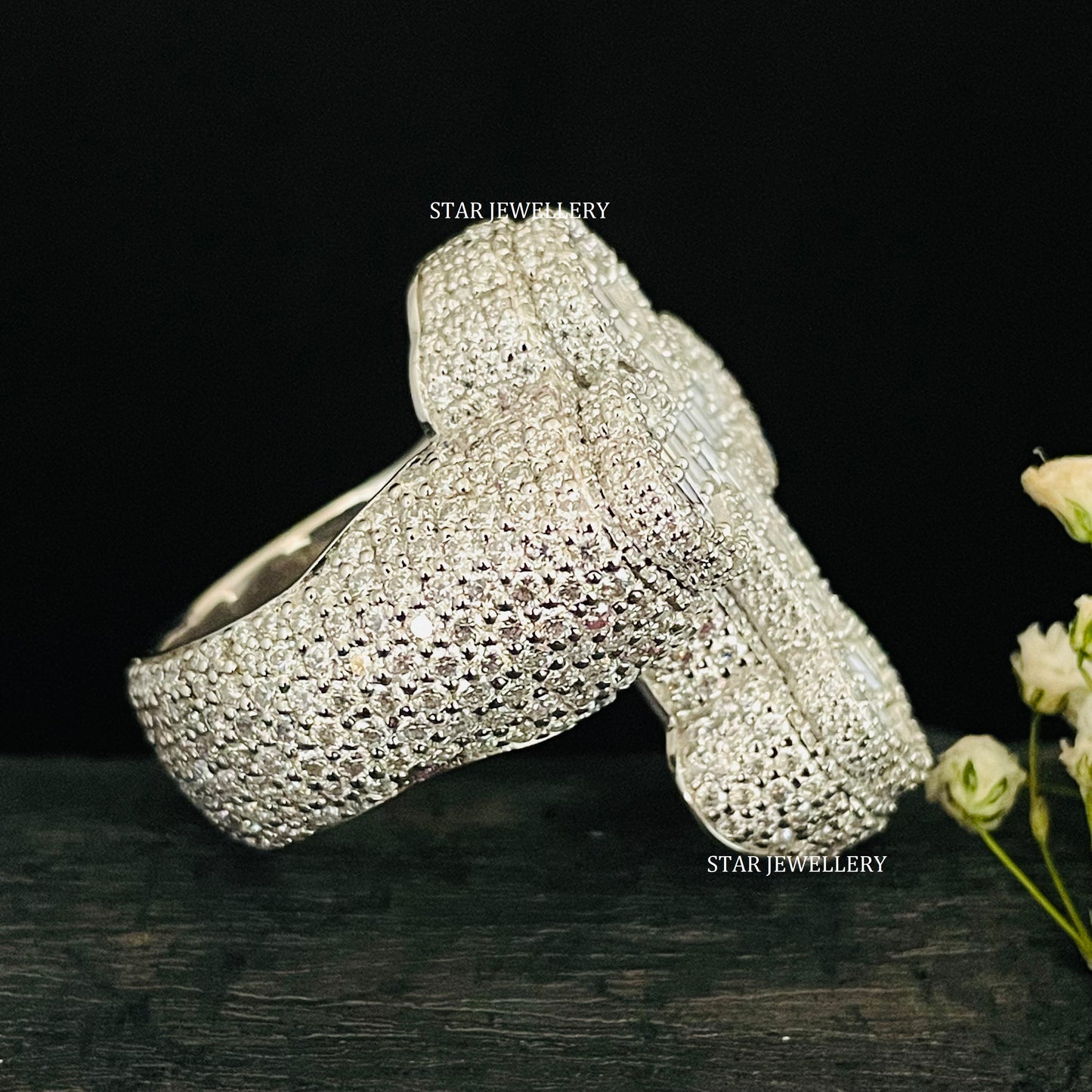 VVS Moissanite Cross Ring: Baguette Iced Out 925 Sterling Silver