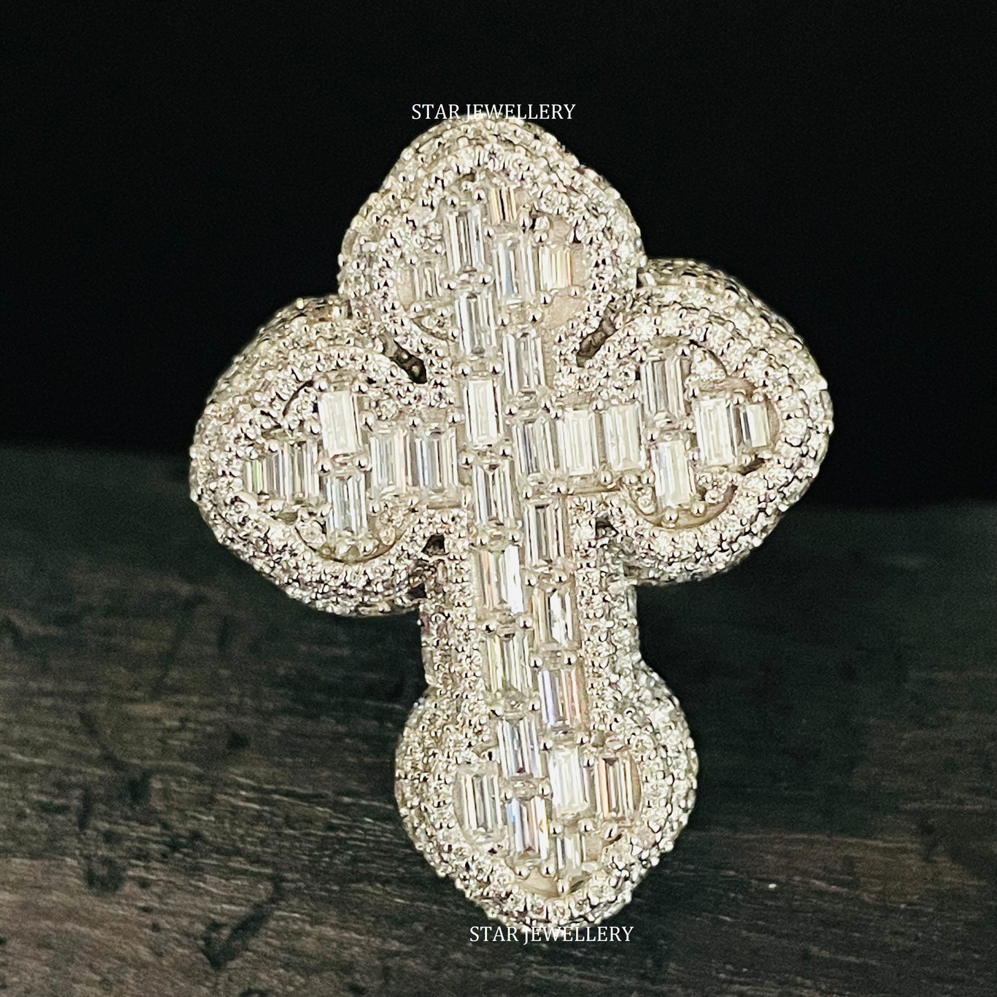 VVS Moissanite Cross Ring: Baguette Iced Out 925 Sterling Silver