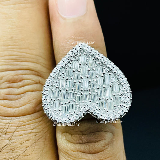 Baguette Moissanite Heart Ring: Unisex Iced 925 Sterling Silver