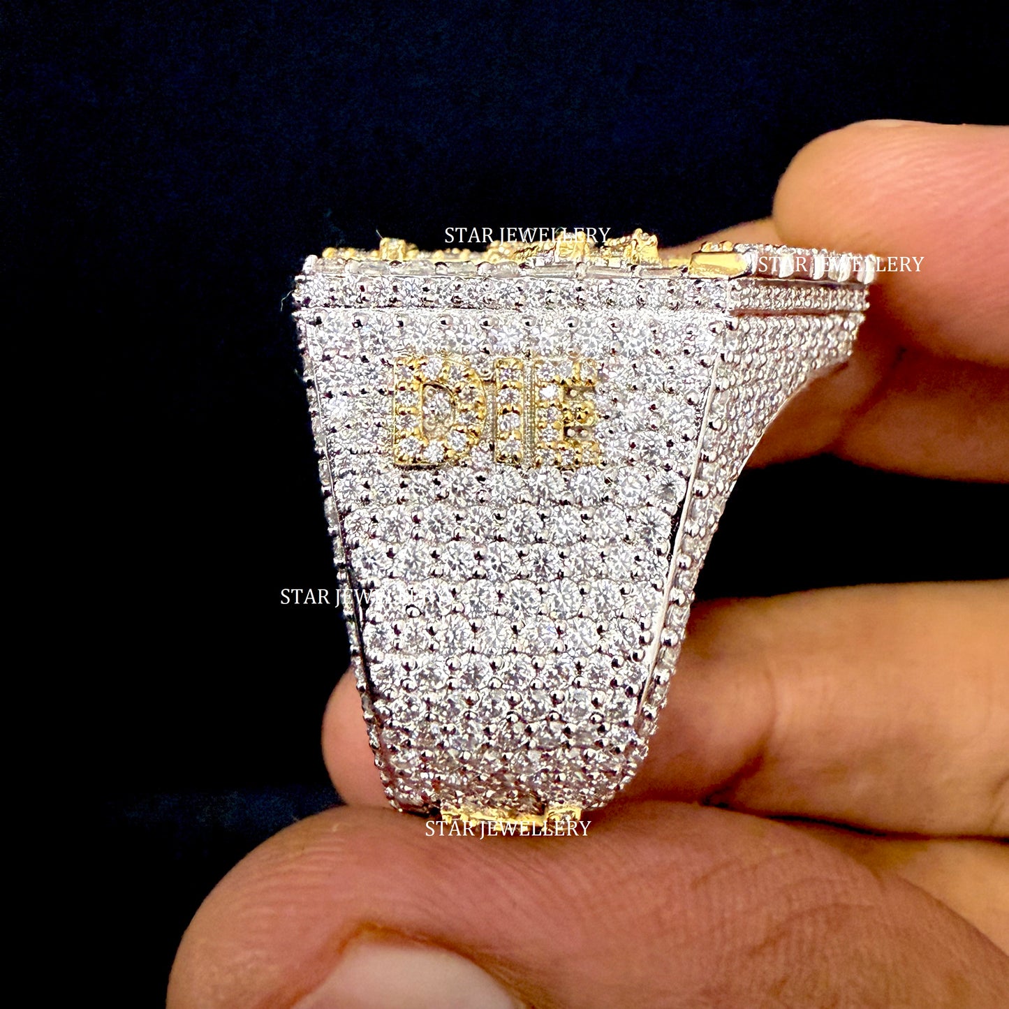 VVS Moissanite Trap House Ring: 925 Sterling Silver, 10K Gold Plated
