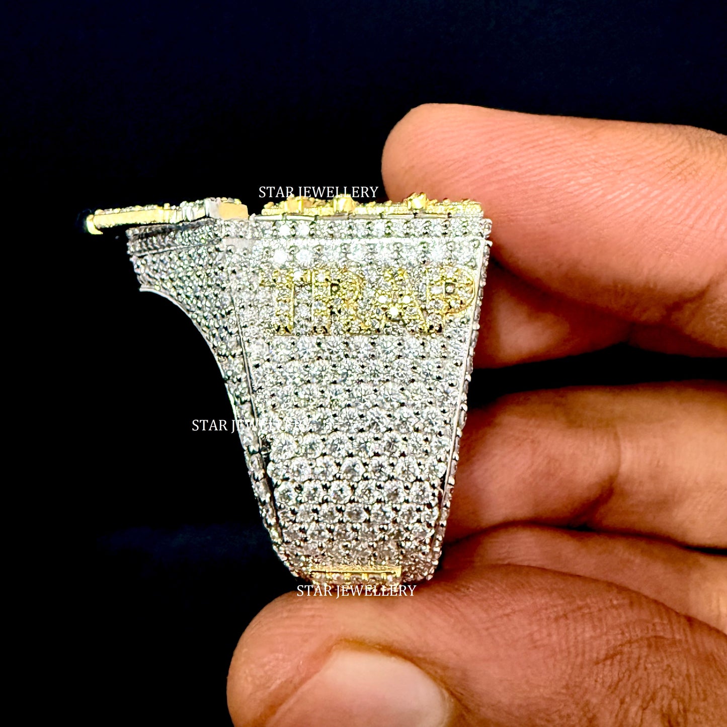 VVS Moissanite Trap House Ring: 925 Sterling Silver, 10K Gold Plated