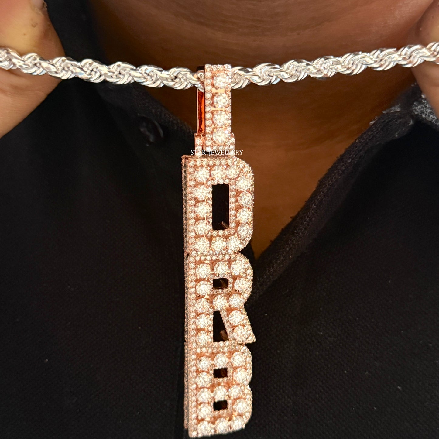 VVS Moissanite Icedout Vertical Letter Pendant
