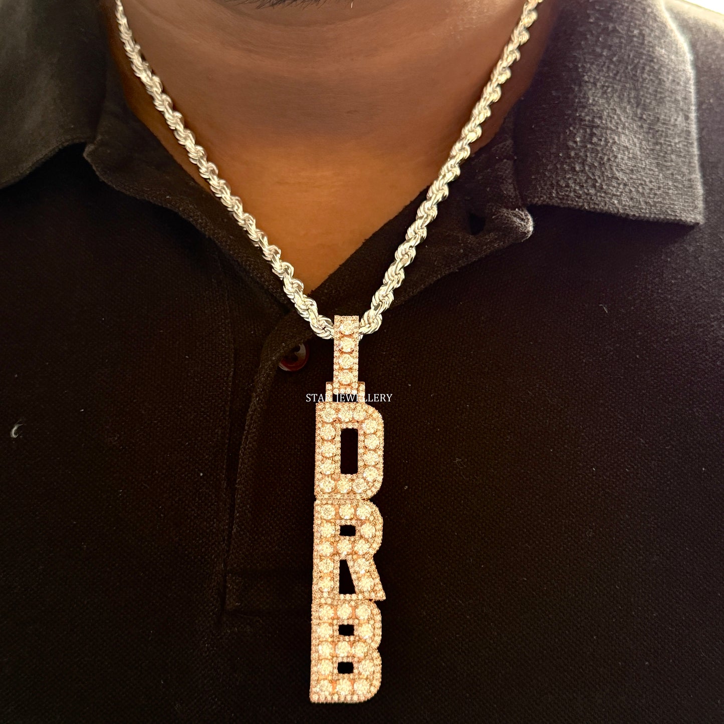VVS Moissanite Icedout Vertical Letter Pendant