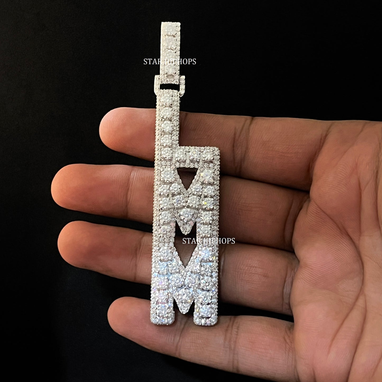 VVS Moissanite Icedout Vertical Letter Pendant