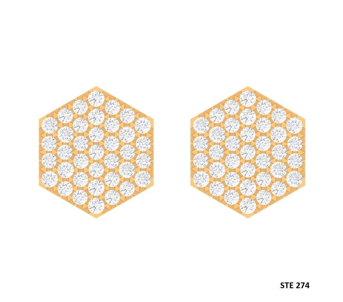 14K Solid Gold Pave Set Diamond Geometric Hexagon Earring
