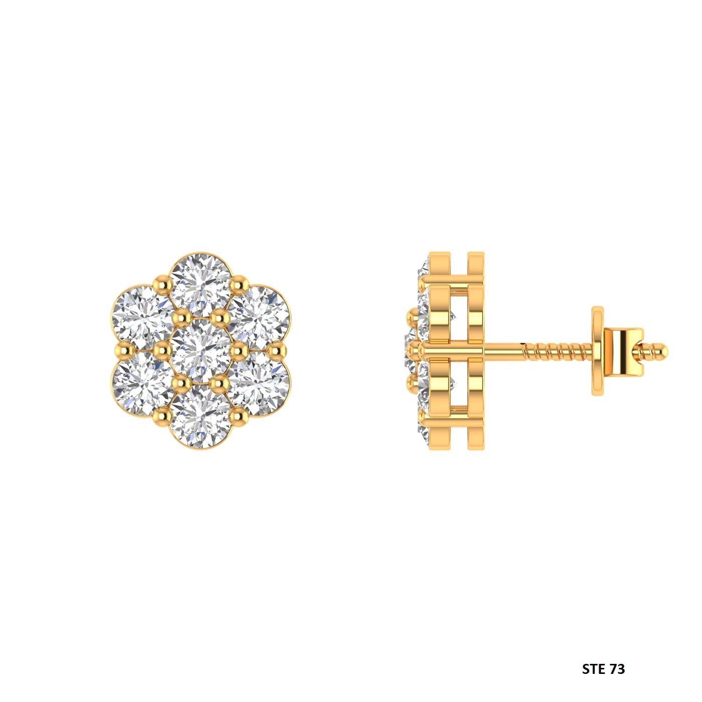 14K Solid Gold CVD Diamond Cluster Earring