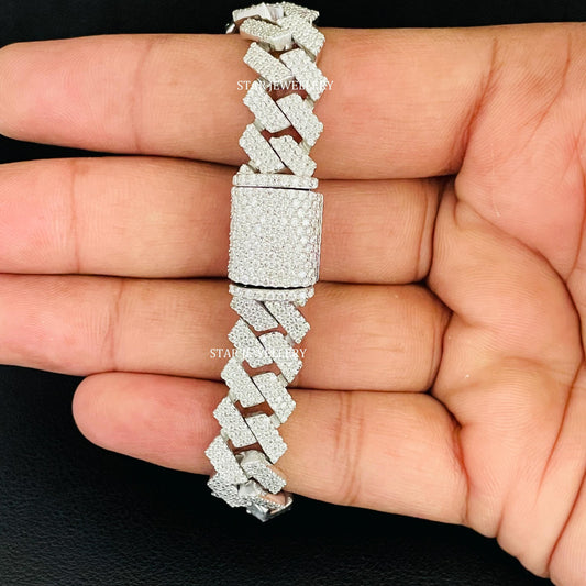 12 MM Wide VVS Moissanite Icedout Cuban Linked Bracelet