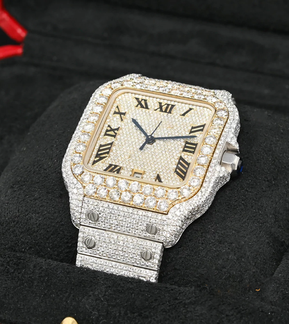 Santos De Cartier Iced out Moissanite Dial Diamond Watch