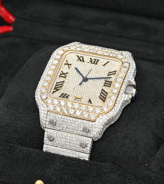 Santos De Cartier Iced out Moissanite Dial Diamond Watch