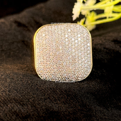 VVS Moissanite Hiphop Ring: 925 Sterling Silver 10K Gold Plated