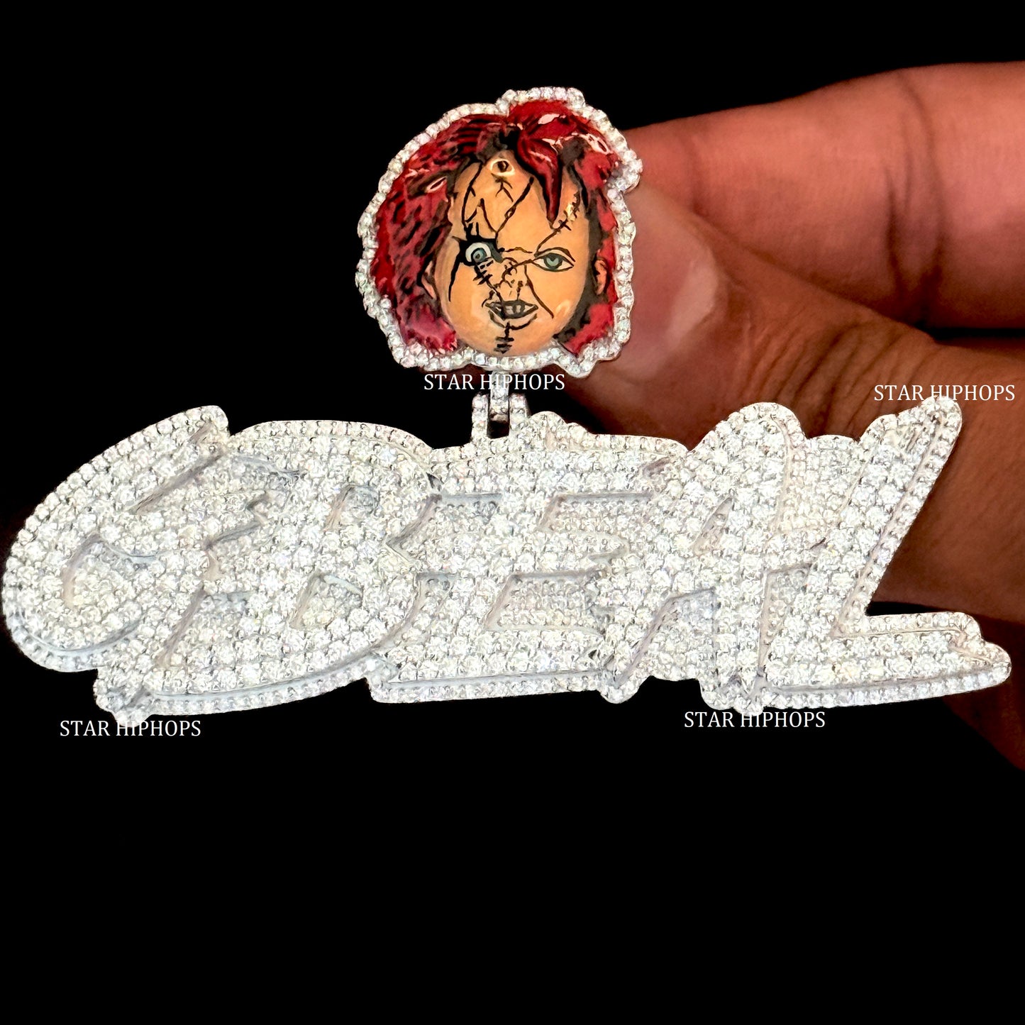 VVS Moissanite Custom Letter Pendant with CHUCKY Enamel Bail