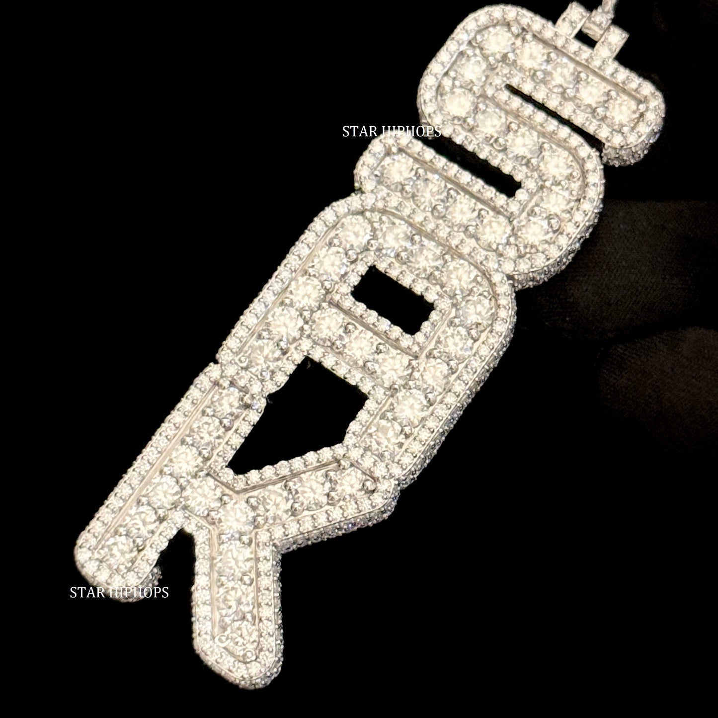 VVS Moissanite Icedout Vertical Letter Pendant