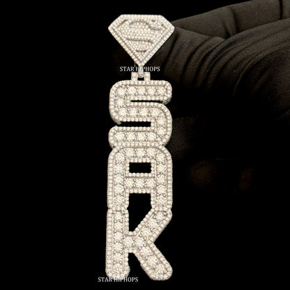 VVS Moissanite Icedout Vertical Letter Pendant
