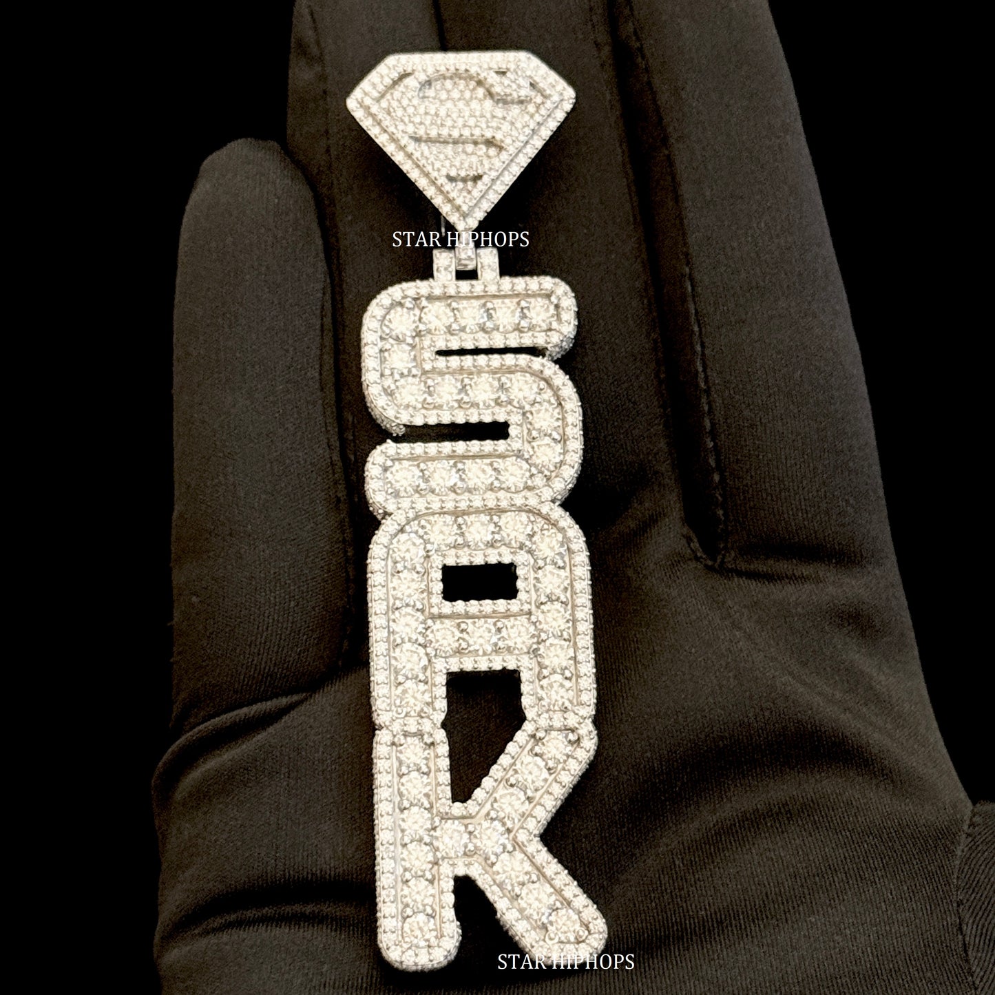 VVS Moissanite Icedout Vertical Letter Pendant