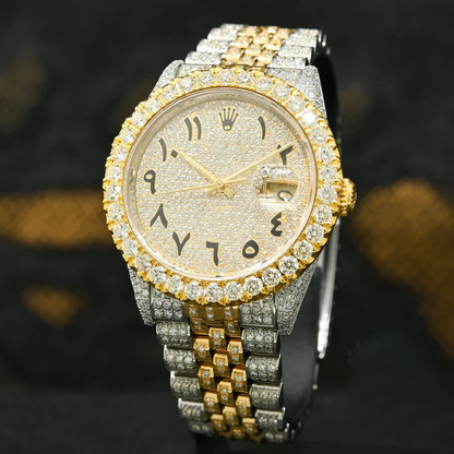 Fully Iced Out Rolex Jubilee Two Tone Moissanite Diamond Watch