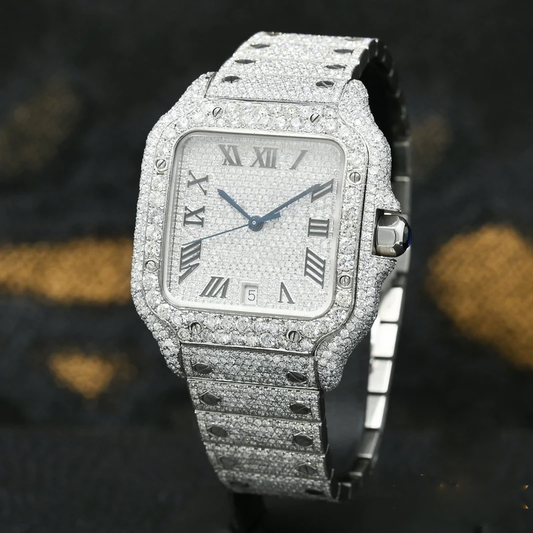 Santos De Cartier Iced out Moissanite Diamond Watch