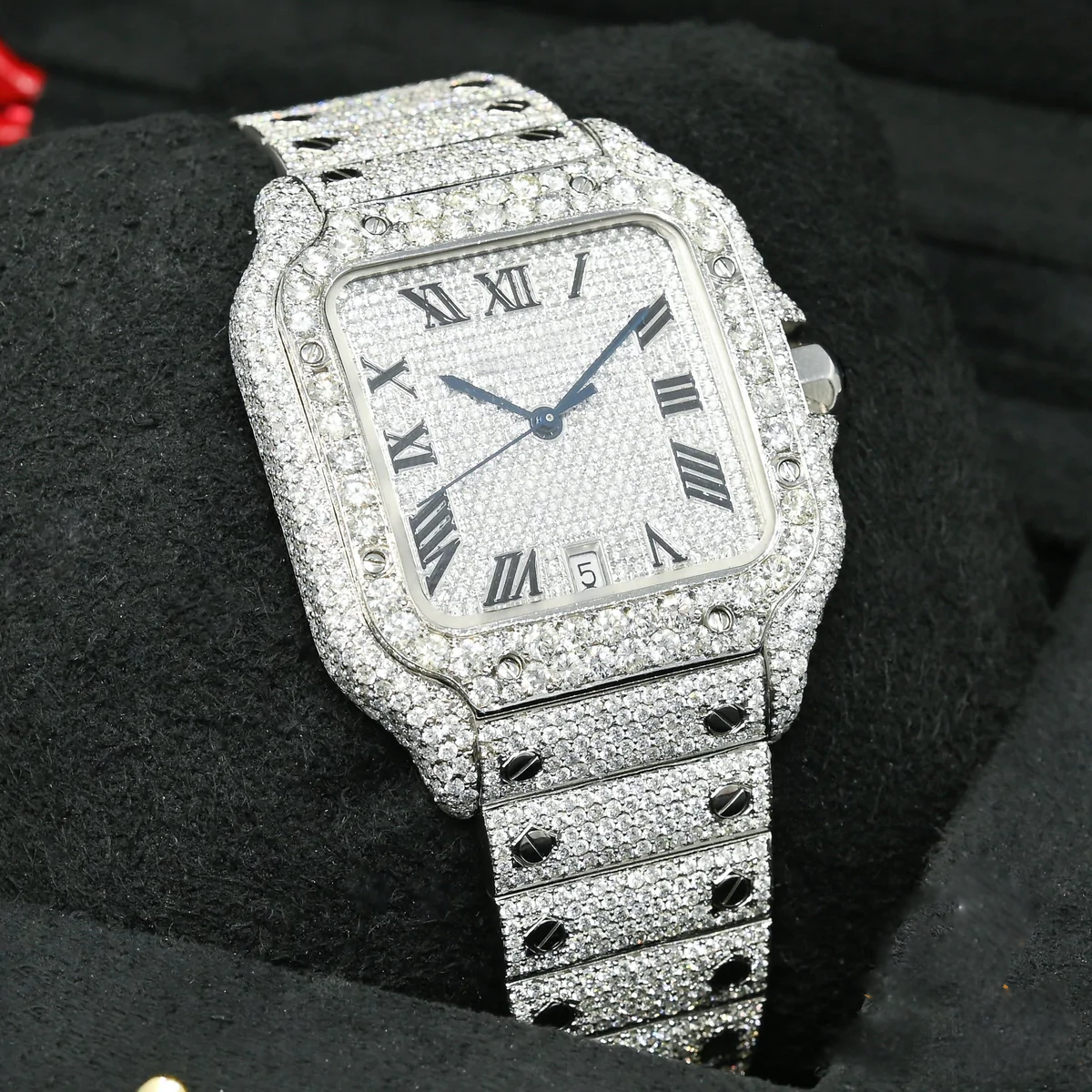 Santos De Cartier Iced out Moissanite Diamond Watch