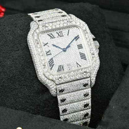 Santos De Cartier Iced out Moissanite Diamond Watch