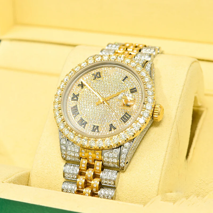 Fully Iced Out Rolex Jubilee Dual Tone Moissanite Diamond Watch