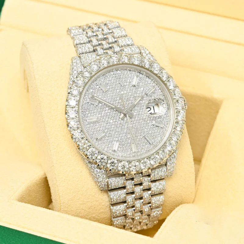 Fully Iced Out Rolex Jubilee White Moissanite Diamond Watch