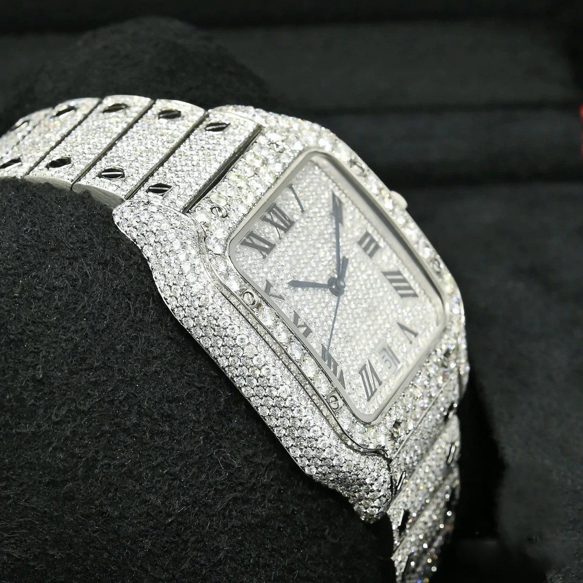 Santos De Cartier Iced out Moissanite Diamond Watch