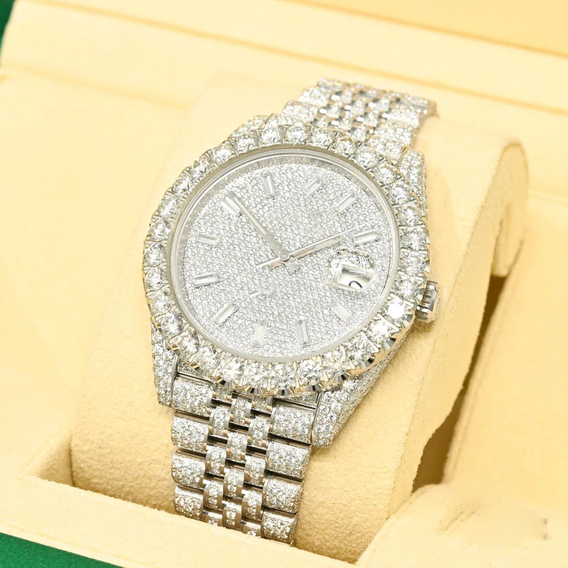 Fully Iced Out Rolex Jubilee White Moissanite Diamond Watch