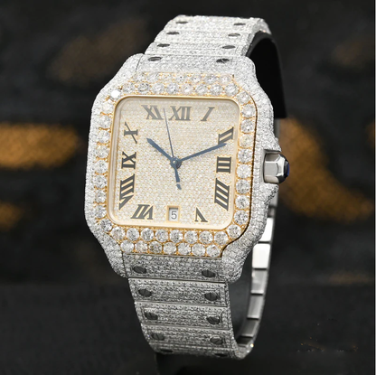 Santos De Cartier Iced out Moissanite Dial Diamond Watch