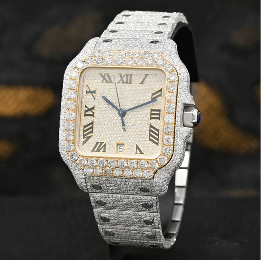 Santos De Cartier Iced out Moissanite Dial Diamond Watch