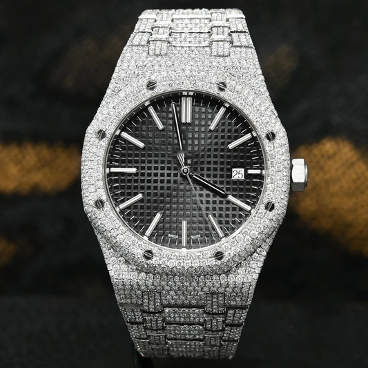 Black Dial AP Full Iced Out Moissanite Diamond Watch