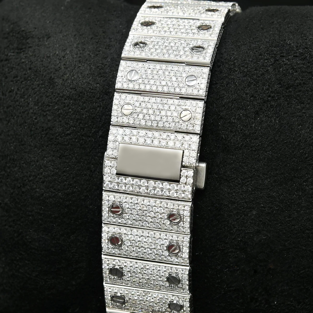 Arabic Numerical Dial Iced Out Cartier Santos Moissanite Diamond Watch