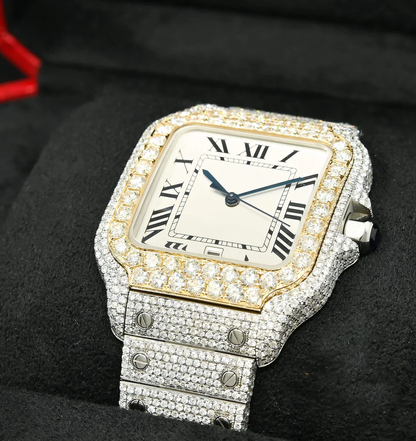 Iced Out Cartier Santos Moissanite Diamond Watch