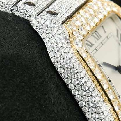 Iced Out Cartier Santos Moissanite Diamond Watch
