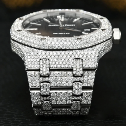 Black Dial AP Full Iced Out Moissanite Diamond Watch