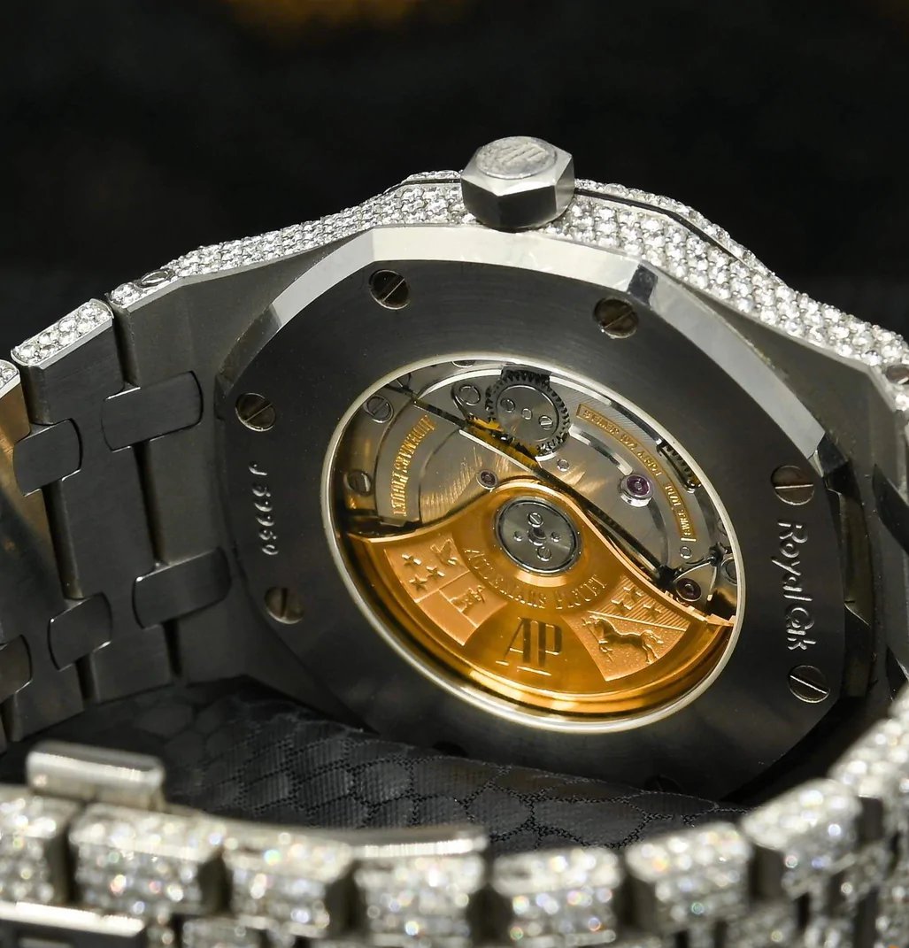 Black Dial AP Full Iced Out Moissanite Diamond Watch