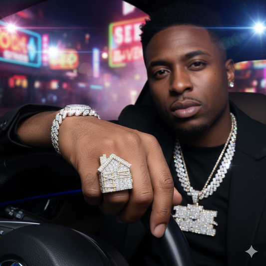 VVS Moissanite Trap House Ring: 925 Sterling Silver, 10K Gold Plated