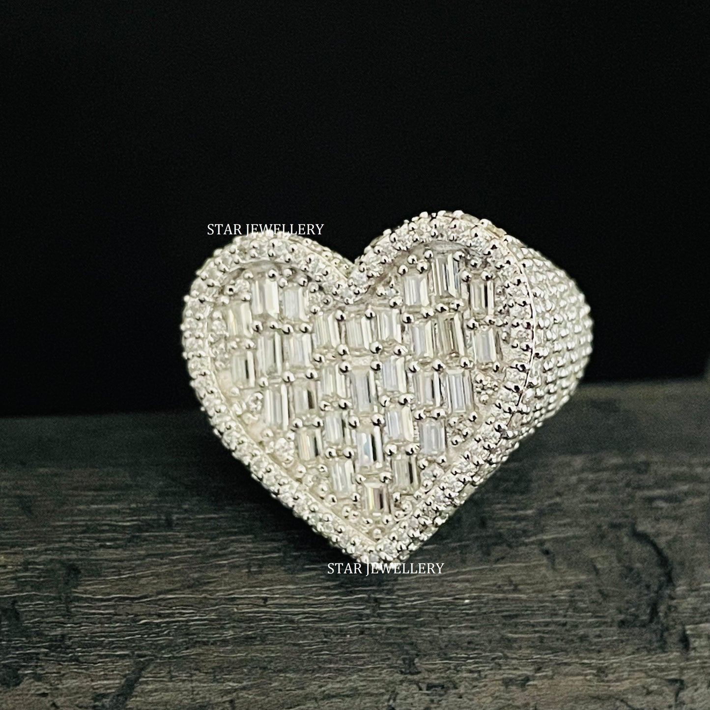 Baguette Moissanite Heart Ring: Unisex Iced 925 Sterling Silver