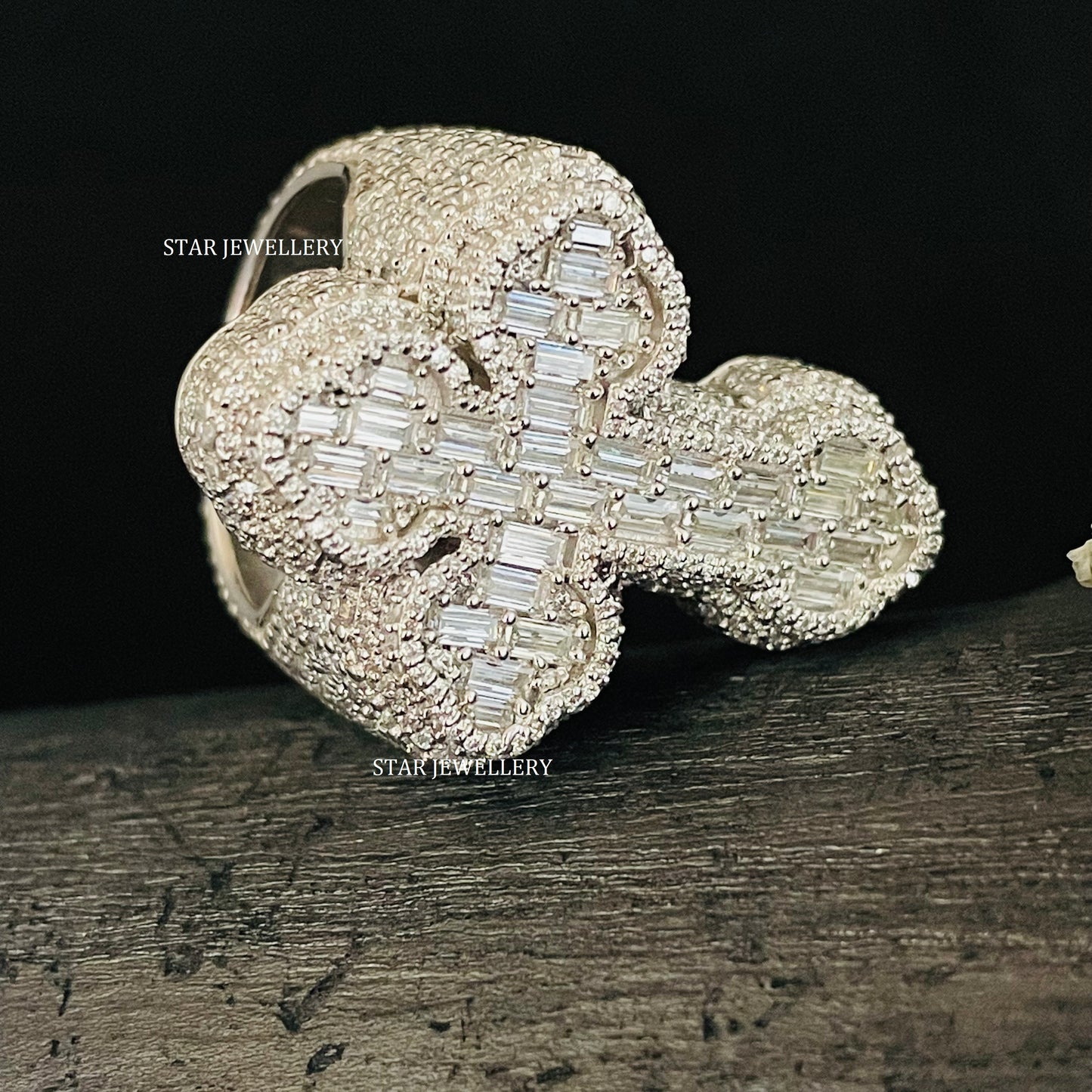 VVS Moissanite Cross Ring: Baguette Iced Out 925 Sterling Silver