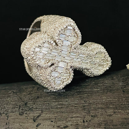 VVS Moissanite Cross Ring: Baguette Iced Out 925 Sterling Silver