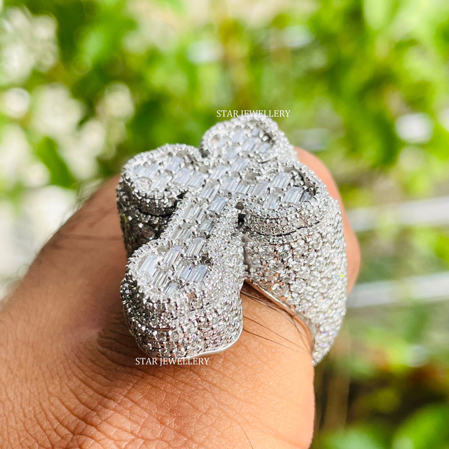 VVS Moissanite Cross Ring: Baguette Iced Out 925 Sterling Silver