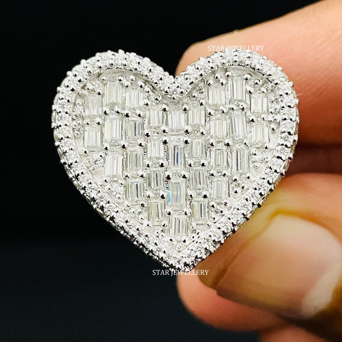 Baguette Moissanite Heart Ring: Unisex Iced 925 Sterling Silver
