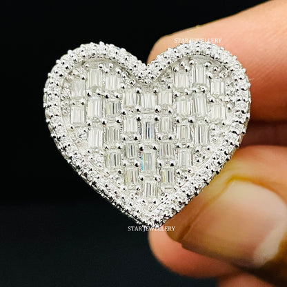 Baguette Moissanite Heart Ring: Unisex Iced 925 Sterling Silver