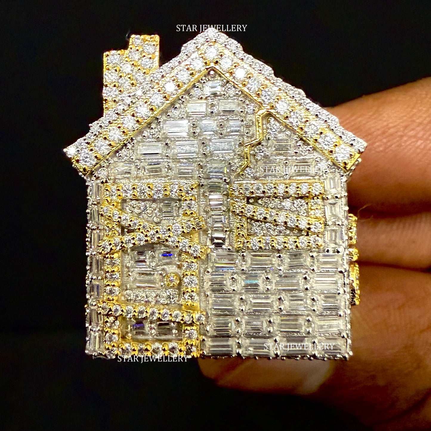 VVS Moissanite Trap House Ring: 925 Sterling Silver, 10K Gold Plated