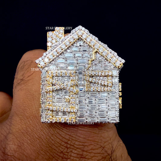 VVS Moissanite Trap House Ring: 925 Sterling Silver, 10K Gold Plated