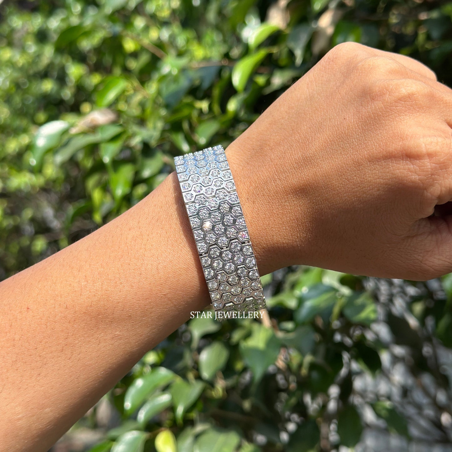 925 Sterling Silver Brilliant Round Cut VVS Moissanite 19 MM Unisex Bracelet