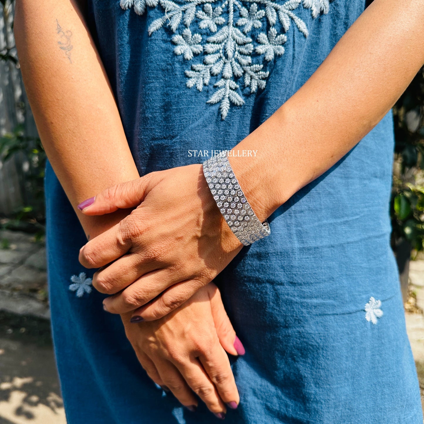 925 Sterling Silver Brilliant Round Cut VVS Moissanite 19 MM Unisex Bracelet