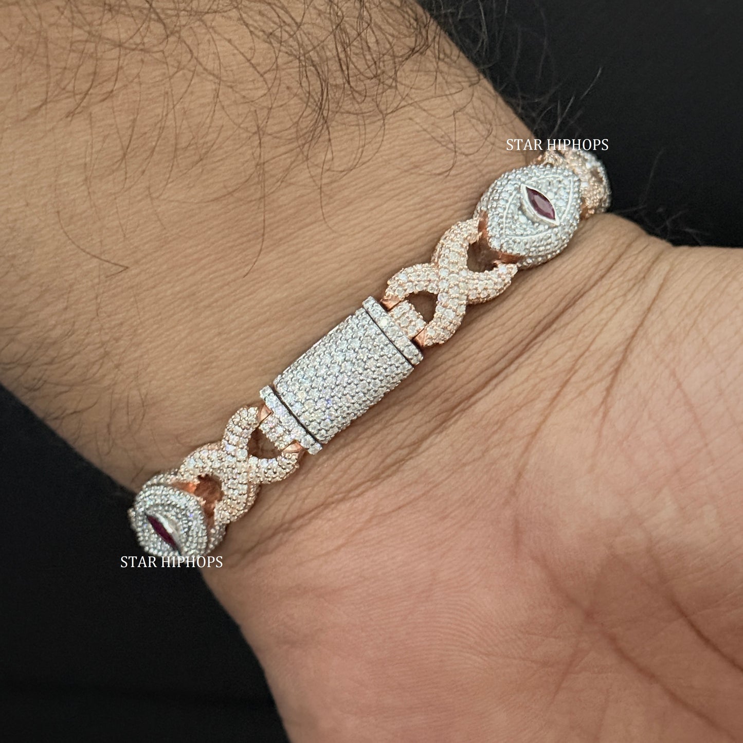 Moissanite Evil Eye Infinity Bracelet: Sterling Silver Unisex Design